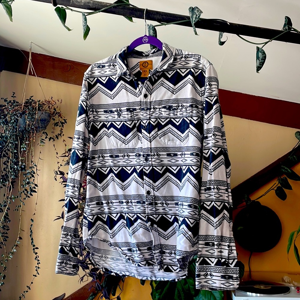 Black & White Vintage Aztec Button Down Shirt.